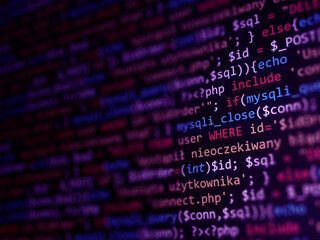software development monitor screen background. developer display with source code. programming conc
