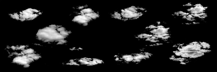 Poster - white natural clouds isolated on a black background.