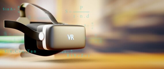 Poster - Digital Online Education. 3d of VR use for education about learning on phone, computer. social distance concept. Classroom Online internet network.