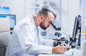 Wall Mural - professional scientist is working on a vaccine in a modern scientific research laboratory. genetic e