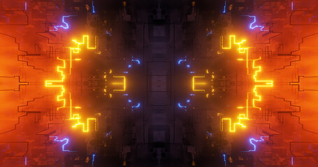 Poster - Neon HUB High Tech Digital Circuit and Data on Abstract background. 3D render