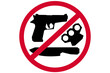 No weapons sign with red round and symbols of knife and gun