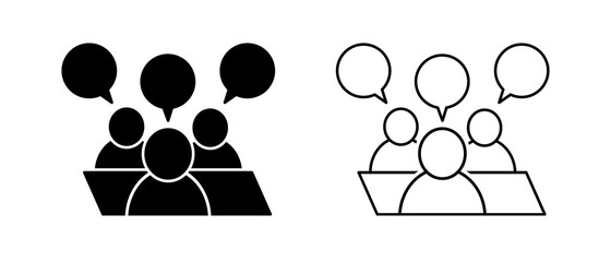 Leinwandbilder - Job interview icon, set. Room meeting. People sitting at table. Business meeting, conference, negotiation and job interview. Vector illustration.
