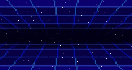 Poster - Animation of pixel art 80s Retro sci-Fi background. Pixel art 8bit Vector video game Retro wave