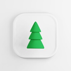 Poster - Green christmas tree icon. 3d rendering white square button key, interface ui ux element.