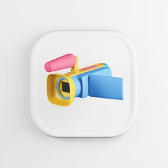 Poster - Multicolored digital video camera icon. 3d rendering white square button key, interface ui ux element.
