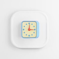 Poster - Blue clock icon. 3D rendering white square key button, interface ui ux element.