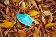 © bellakadife - coronavirus COVID-19 pandemic. antiviral medical mask for protection against corona virus. Surgical protective mask. Used and left on autumn leaves
