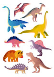 Fototapeta Dinusie - Different dinosaurs - set of flat design style animals