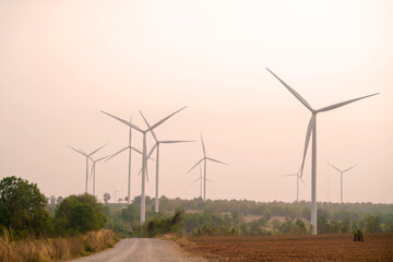 Wind turbine renewable energy source summer with sky