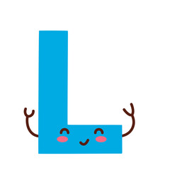 Letter L. Funny character with cute face. Design for kids room, poster, nursery typography.