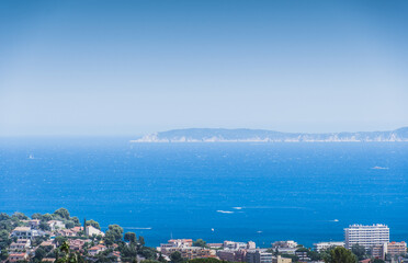 View of the sea from Bormes-les-Mimosas typical village in the south of France