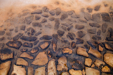 Background with flat stones, mud and water