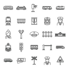 Poster - electric train driver subway icons set. outline set of electric train driver subway vector icons for