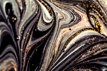 Golden Night. Treasury of art. Swirls of marble. Painting aesthetically mesmerizing. Abstract fantasia with golden powder. Extra special and luxurious- ORIENTAL ART. Ripples of agate. Natural luxury.