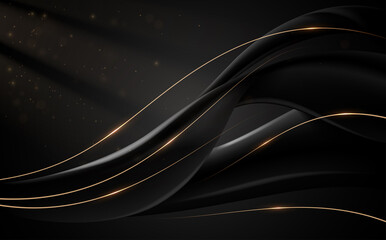 abstract black and gold lines background with light effect