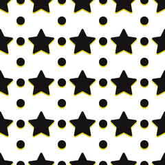Poster - Stars and circles. Vector pattern. Yellow and black colors.