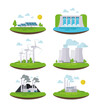eco power vector illustration icons types energy generation. set icons renewable alternative energy. Inergen sun, wind, water, resources. set a windmill, solar battery,coal ,nuclear, Hydropower