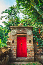 Red Doors In  Water Palace Tirta Gangga In Bali Island, Indonesia