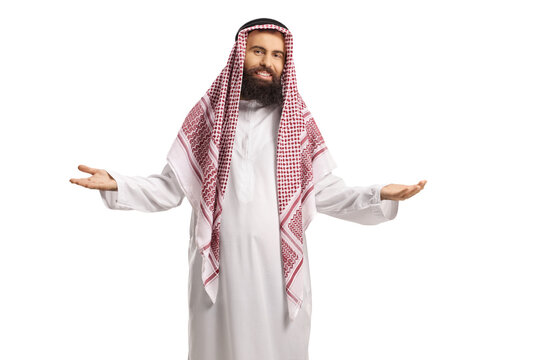 Saudi arab man welcoming with hands