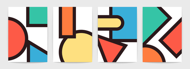 Wall Mural - bold lines posters, creative geometric shapes. stylish wallpaper set in bright colors. trendy vector