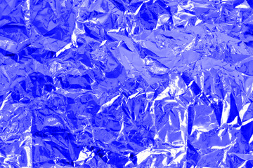 Wall Mural - crinkle aluminium foil, blue silver foil 
