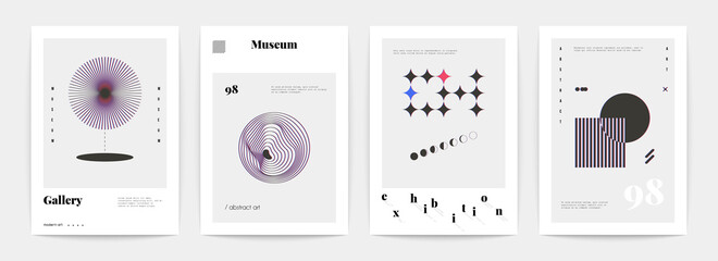 Wall Mural - minimal abstract posters. set of dynamic shapes in retro style. electric vibrant elements in minimal