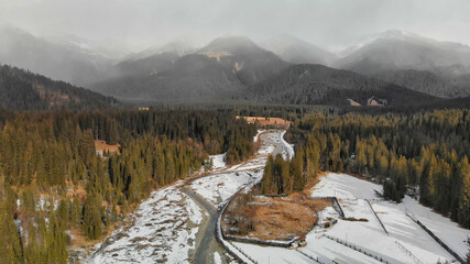 Wall Mural - Beautiful view of Val Visdende valley in winter, aerial view of italian dolomites