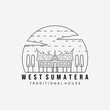 wooden cabin cottage linear logo vector illustration design. west sumatra traditional house icon