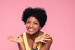 © neonshot - Happy african american woman smiling. Beautiful female half-length portrait. Young emotional afro woman. The human emotions, facial expression concept.