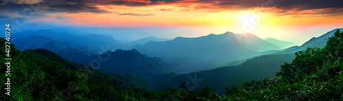 Obraz Dibond Scenic View Of Mountains Against Sky During Sunset