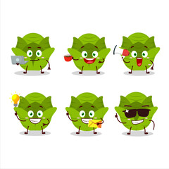 Poster - Savoy cabbage cartoon character with various types of business emoticons