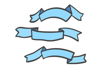 set of blue silhouette doodle ribbons isolated on white background. ribbon banner vector illustratio