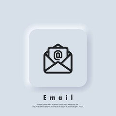 Poster - Email Icon. Open envelope. Newsletter logo. Email and messaging icons. Email marketing campaign. Vector EPS 10. UI icon. Neumorphic UI UX white user interface web button. Neumorphism