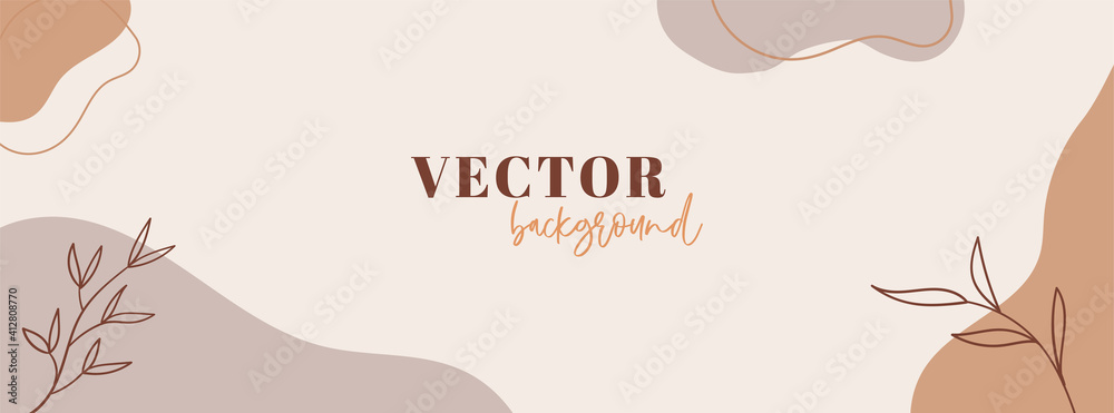 Abstract organic long vector banner template. Minimal background in boho style with copy space for text. Facebook cover - obrazy, fototapety, plakaty 
