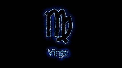 The Virgo zodiac symbol, horoscope sign lighting effect green neon glow. Royalty high-quality free stock of Virgo signs isolated on black background. Horoscope, astrology icons with simple style