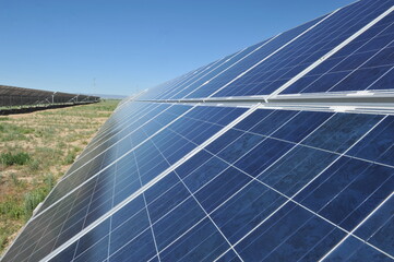 Zhambyl region, Kazakhstan - 05.15.2013 : Solar panels are displayed in a row throughout the station.