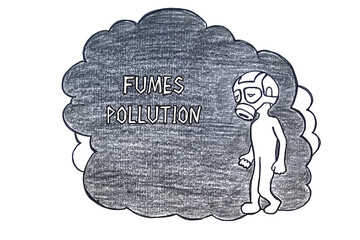 Bad Ecology concept about FUMES POLLUTION with phrase on the sheet.