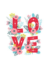 Wall Mural - Valentine's Day card with flowers. Cards, posters, for Valentine's Day, wedding and birthday. Vector illustrations