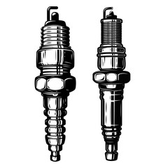 Wall Mural - Illustrations of car spark plugs in engraving style. Design element for poster, card, banner, sign. Vector illustration