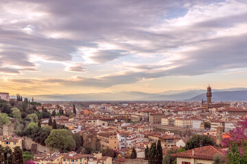 Wall Mural - Panoramic view of the historic center of Florence during sunset. Tuscany, Italy