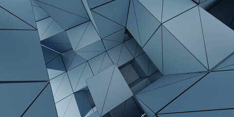 Poster - abstract blue cube geometric shape 3d render illustration