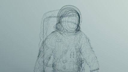 Wall Mural - Black Astronaut Spaceman Cosmonaut Line Art Wireframe Sculpture 3d illustration render