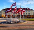 decoration of latvian flags in the city center in valmiera, latvia