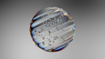 Poster - 
3d render of crystal bubble with small bubbles in. Deformed transparent refractive sphere. Loop animation of morphing.