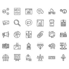 Poster - internet marketing, business promotion, advertisement icon set design. perfect to logo, presentation, print, environment, application, and more product. vector icon set design line style