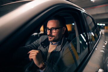 Businessman in his modern car