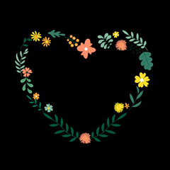 Canvas Print - Floral decorative heart from leaves and flowers for cards and invitations. Vector Illustration EPS10