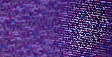 coding concept. software development monitor. technology display. application source code background