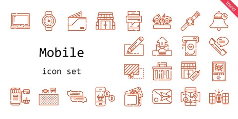 Wall Mural - mobile icon set. line icon style. mobile related icons such as online shopping, components, smartphone, wallet, mobile map, edit, stores, domotics, laptop, bell, shopping basket